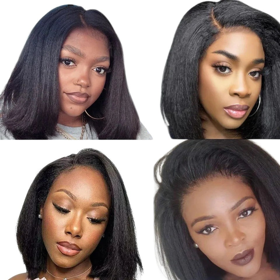 RitzWigs short yaki straight Brazilian human hair lace wig with a natural left side part and glueless cap design