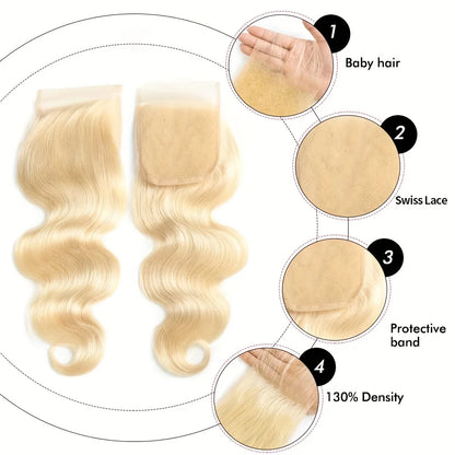 RitzWigs 613 Blonde Body Wave Lace Closure – 4x4 Transparent Swiss Lace, Baby Hair, Brazilian Remy