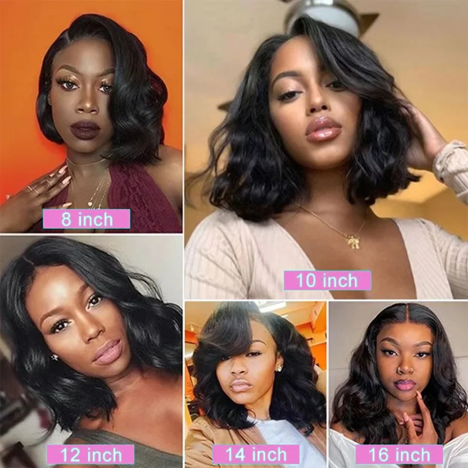 250% Body Wave HD Lace Frontal Wig Short Bob Wig Human Hair Glueless Human Hair Wavy 13x4 Transparent Lace Front Wigs For Women