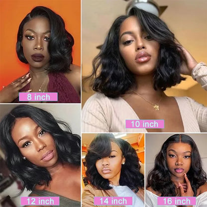 250% Body Wave HD Lace Frontal Wig Short Bob Wig Human Hair Glueless Human Hair Wavy 13x4 Transparent Lace Front Wigs For Women