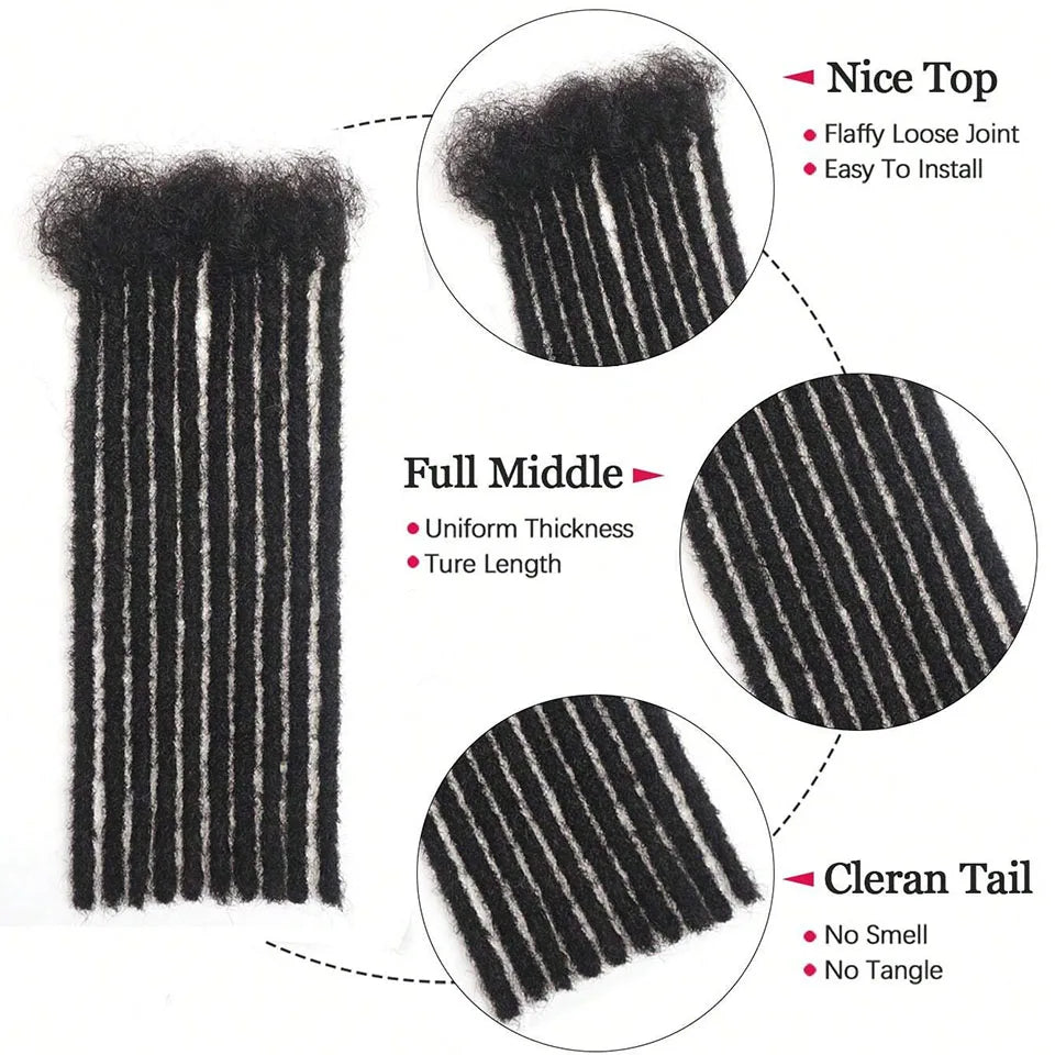 20/40/60 Stands0.6 cm Thickness Options 8-14 Inch 100% Real Colored Human Hair Dreadlock Extensions for Man/Women