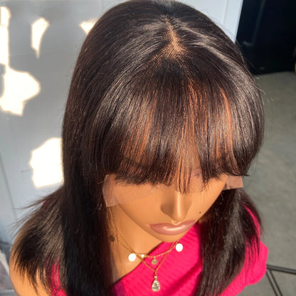 Short Straight Bob Lace Frontal Wig With Bangs 100% Human Hair Bob Wigs For Women Brazilian Remy Hair Easy Part Lace Bob Wig
