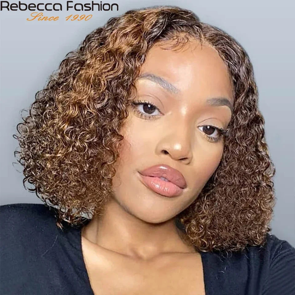 Deep Curly Human Hair Wig for Black Women Highlight Deep Wave T Lace Wigs Middle Part Lace Glueless Wigs Human Hair Water Wave