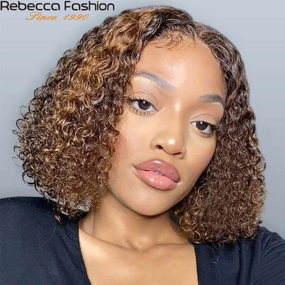 Deep Curly Human Hair Wig for Black Women Highlight Deep Wave T Lace Wigs Middle Part Lace Glueless Wigs Human Hair Water Wave