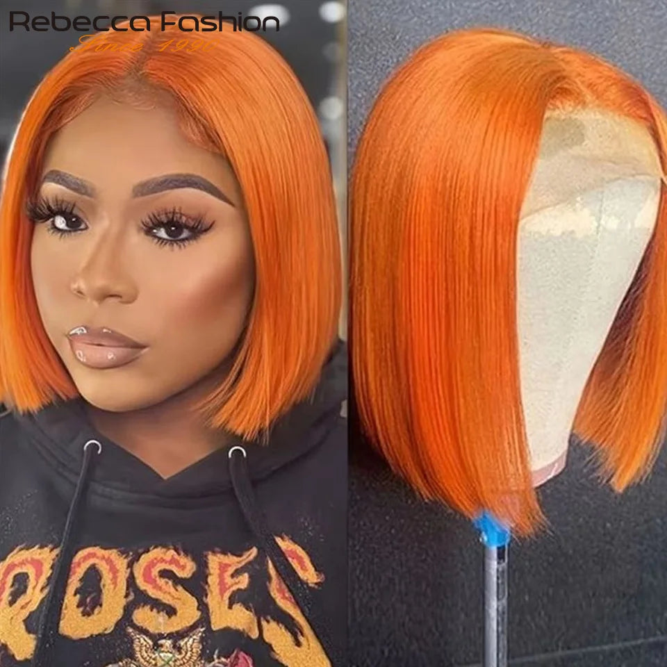 Rose Pink Hair Bob Wig Straight Human Hair Wig Human Hair Blonde 613 Lace Front Wig 100% Human Hair 180% Density Brazilian Hair