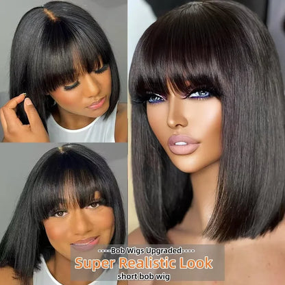 3X1 Middle Part Lace Wig Bob Wigs Bone Straight Human Hair Wigs With Bangs Short Bob Human Hair Wigs