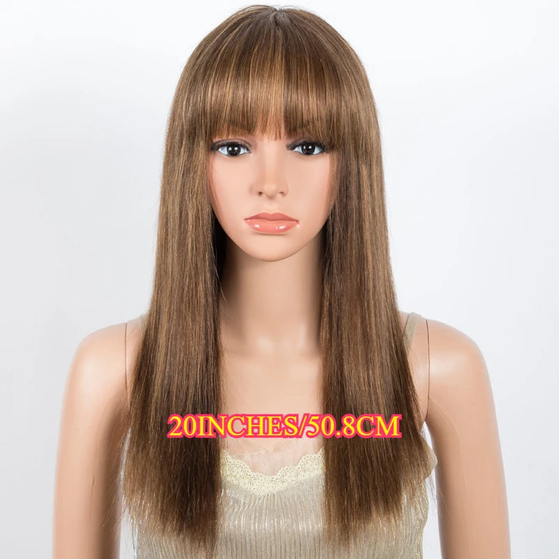 Rebecca Straight Human Hair Wigs With Bangs Full Machine Made Wigs Blonde Wig Colored Wigs P4/30/27 Peruvian Remy Hair Wig