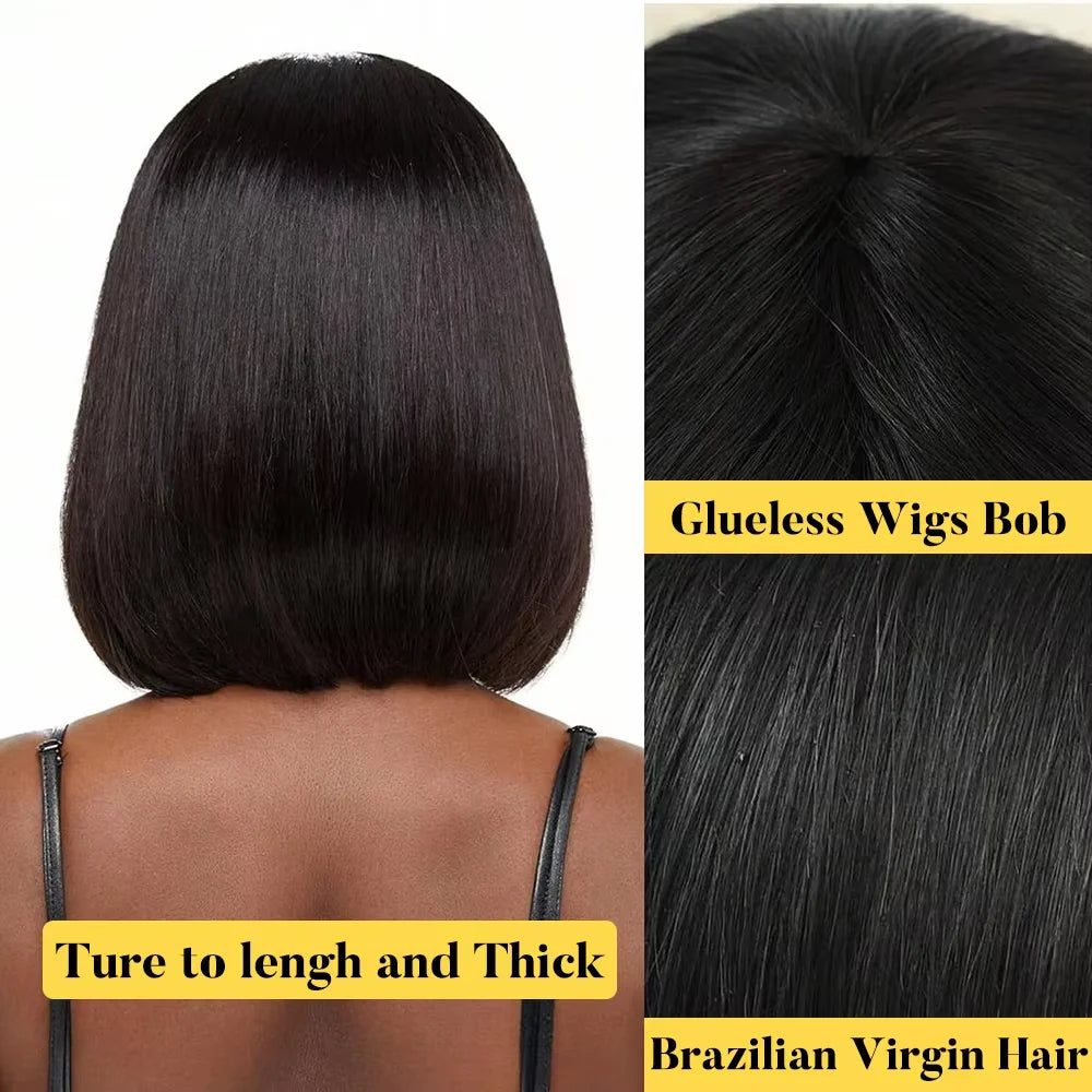 Short Bob Wig with Bangs Straight Human Hair Bob with Bangs Wig 100% Human Hair 180% Density Straight Bang Bob Wig For Women