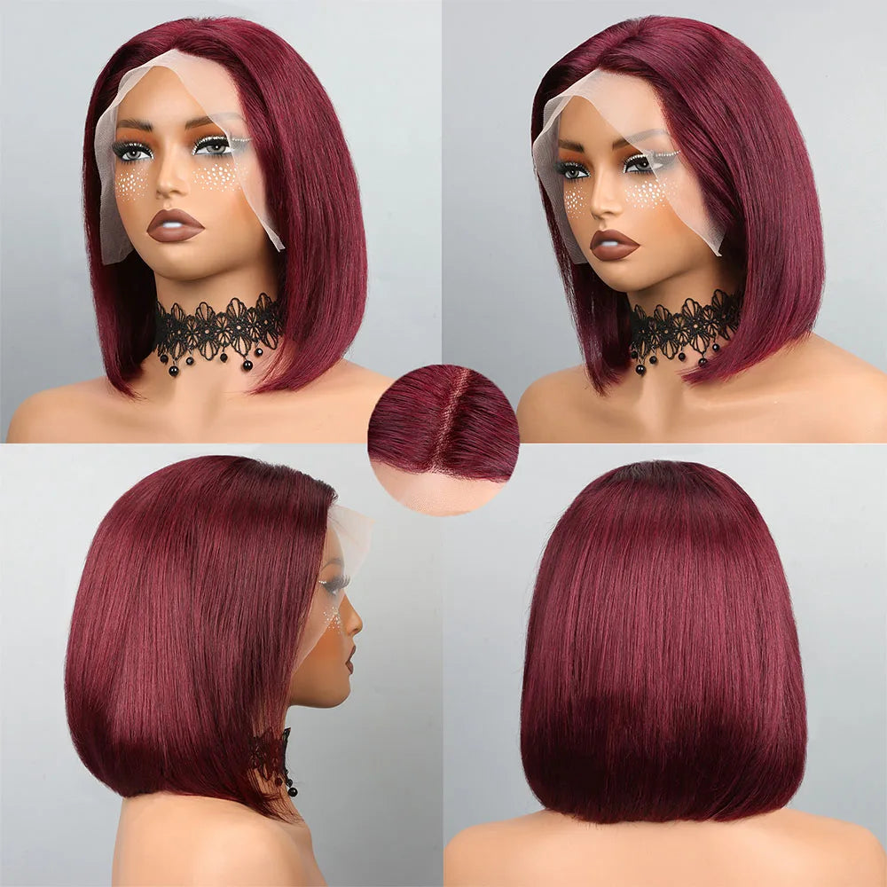 Straight Short Bob Wig Lace Front Human Hair Wigs 210% Blonde Brown 99j Burgundy 13x4 HD Transparent Lace Frontal Wig for Women