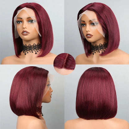 Straight Short Bob Wig Lace Front Human Hair Wigs 210% Blonde Brown 99j Burgundy 13x4 HD Transparent Lace Frontal Wig for Women