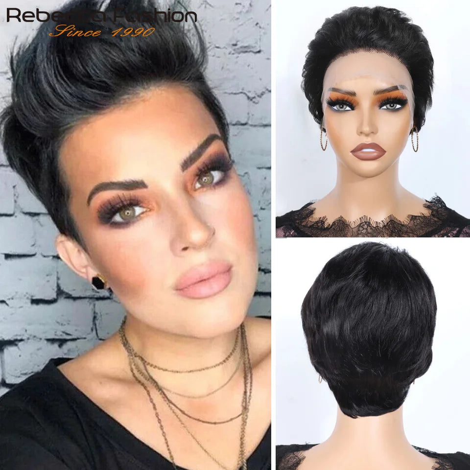Peruvian Short Straight Hair Wig Pixie Lace Human Hair Wigs For Black Women  Remy Hair Short Lace Pixie Cut Fashion wig