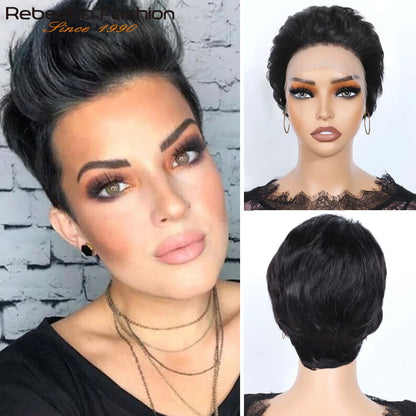 Peruvian Short Straight Hair Wig Pixie Lace Human Hair Wigs For Black Women  Remy Hair Short Lace Pixie Cut Fashion wig