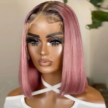 Ombre Pink Short Bob Wig Straight Lace Front Human Hair Wigs For Women Short Bob Transparent Wear To Go Peruvian Human Lace Wig