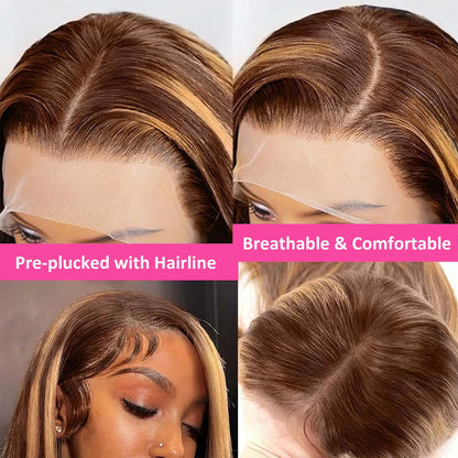13x4 Transparent Lace Front Bob Wig Human Hair Ombre Honey Blonde 13x4 Wigs 10-16inch  4/27 Colored Transparent Frontal Lace Wig