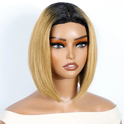RitzWigs Ombre Blonde Short Bob Wig – 4x1 Part Lace, Brazilian Remy Human Hair