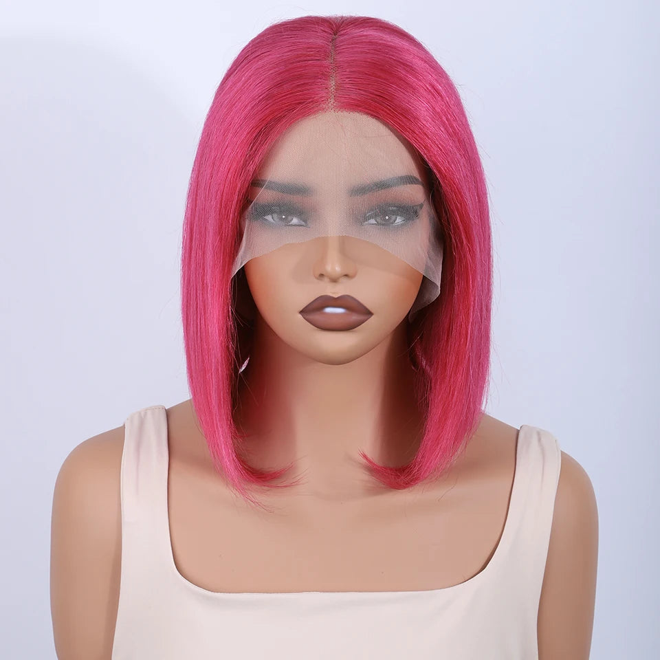 Rose Pink Hair Bob Wig Straight Human Hair Wig Human Hair Blonde 613 Lace Front Wig 100% Human Hair 180% Density Brazilian Hair