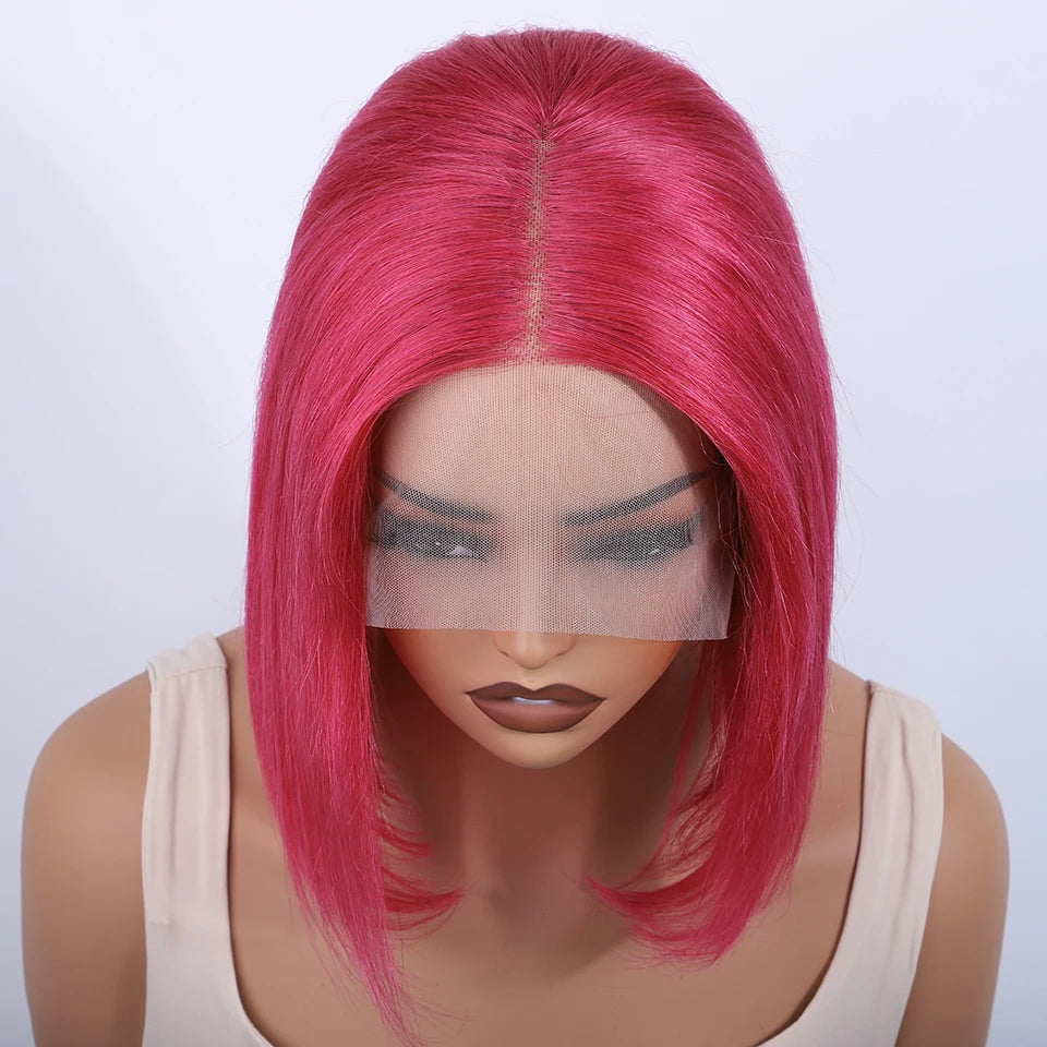 Rose Pink Hair Bob Wig Straight Human Hair Wig Human Hair Blonde 613 Lace Front Wig 100% Human Hair 180% Density Brazilian Hair