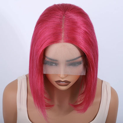 Rose Pink Hair Bob Wig Straight Human Hair Wig Human Hair Blonde 613 Lace Front Wig 100% Human Hair 180% Density Brazilian Hair