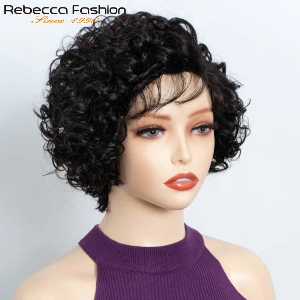 Rebecca Body wave Bob Human Hair Wigs For Women 4X1 Lace Indian Hair Wigs Natural Black 100% Real Short Bodywave Bob Lace Wigs
