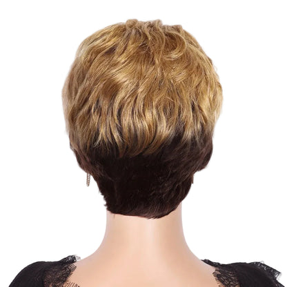 Rebecca Ombre Blonde Short Pixie Cut Slicked Back Bob Lace Front 100% Human Hair Wig For Women Brazilian Remy Hair Daily Wigs