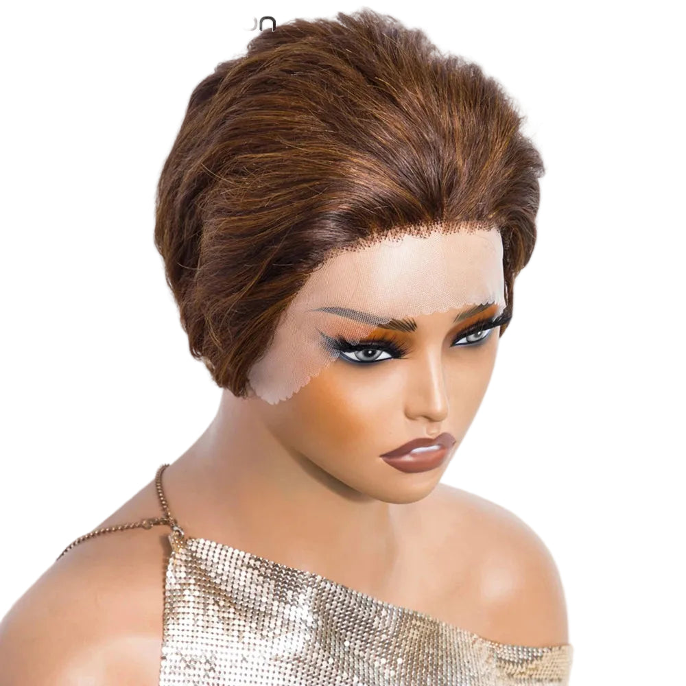 Rebecca Fashion P4/30 Short Pixie Cut Straight Bob Lace Front 100% Human Hair Wigs Brazilian Remy Natural Hair Slick Back Wigs