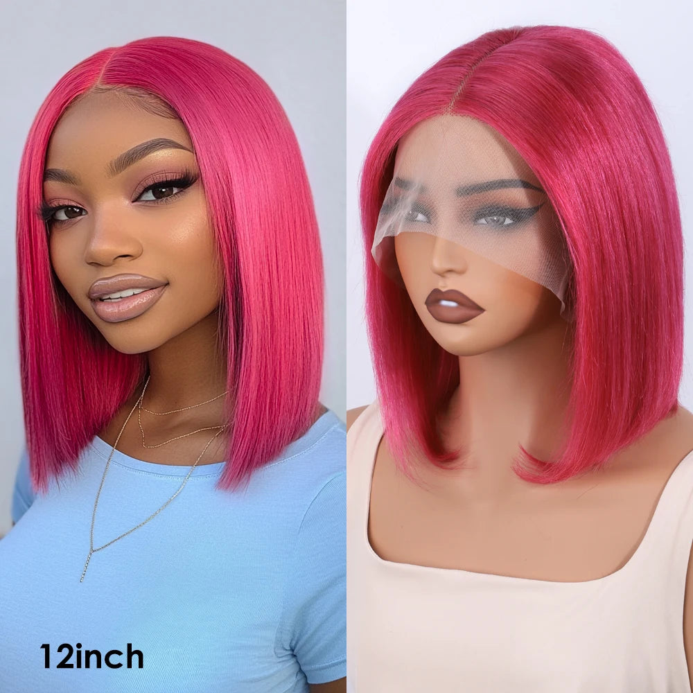 Rebecca Ombre Pink Transparent Short T Lace Bob Human Hair Wigs Peruvian Straight 13x5x1 Lace Front Wig For Women Pre Plucked