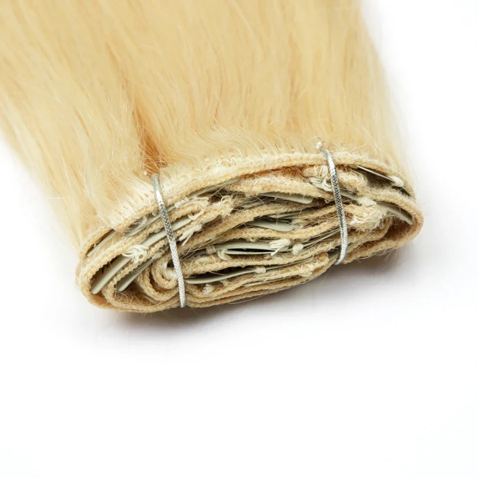 Honey Blonde#613 Human Hair 7 Pcs Clips In Extensions Straight Double Weft Hair Extensions For Women Brazilian Remy Hair 24"
