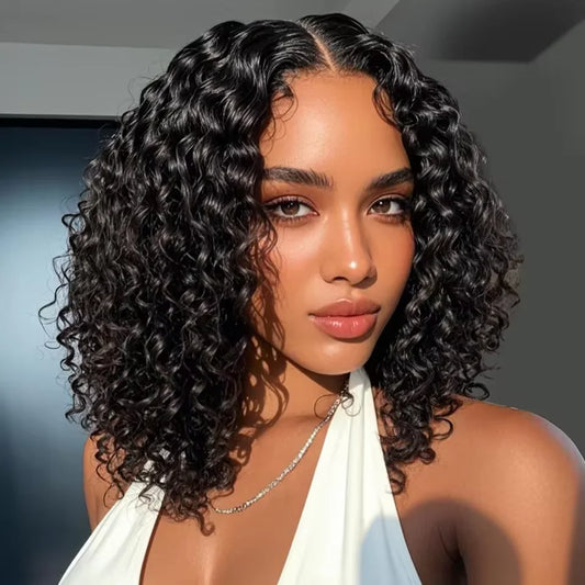 4C Human Hair Deep Wave Short Bob Wig 10-16 Inch Deep Water Wave Lace Front Bob Wigs 100% Human Hair 13x5x1 Middle Part Bob Wigs