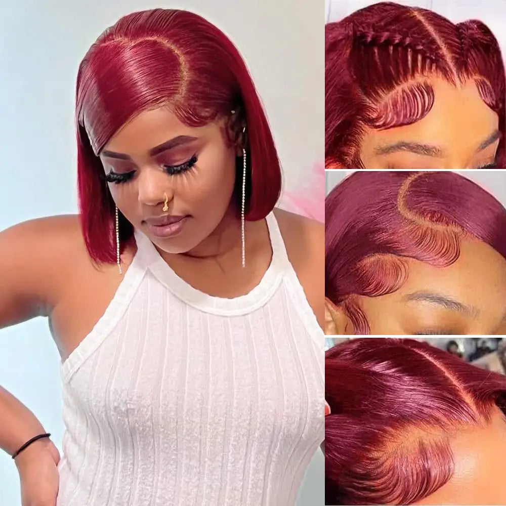 Straight Short Bob Wig Lace Front Human Hair Wigs 210% Blonde Brown 99j Burgundy 13x4 HD Transparent Lace Frontal Wig for Women