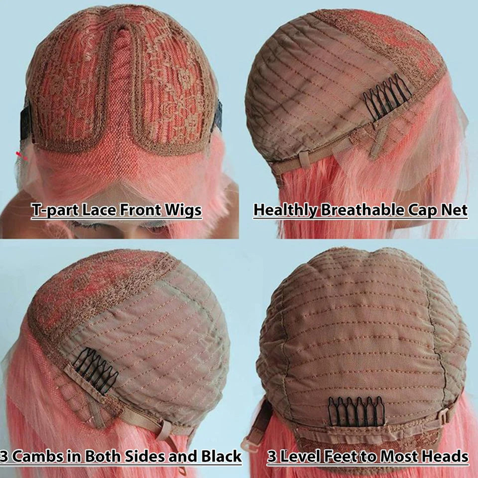 Ombre Pink Short Bob Wig Straight Lace Front Human Hair Wigs For Women Short Bob Transparent Wear To Go Peruvian Human Lace Wig