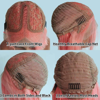 Ombre Pink Short Bob Wig Straight Lace Front Human Hair Wigs For Women Short Bob Transparent Wear To Go Peruvian Human Lace Wig