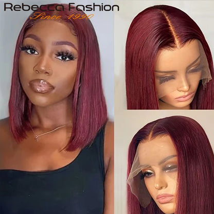 Straight Bob 100% Human Hair Lace Wig For Women Brazilian Remy Hair Middle Part Lace Easy Wear T Part Lace Wigs
