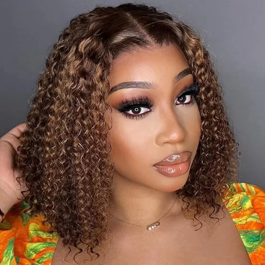Deep Curly Human Hair Wig for Black Women Highlight Deep Wave T Lace Wigs Middle Part Lace Glueless Wigs Human Hair Water Wave