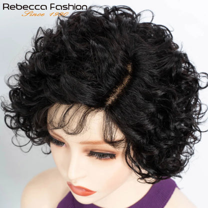 Rebecca Body wave Bob Human Hair Wigs For Women 4X1 Lace Indian Hair Wigs Natural Black 100% Real Short Bodywave Bob Lace Wigs