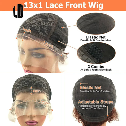 Brazilian Human Hair Wig For Black Women Afro Curly Pixie Bob Short Preplucked Hairline 13X1 Hd Lace Front Bob Water Wave Wig