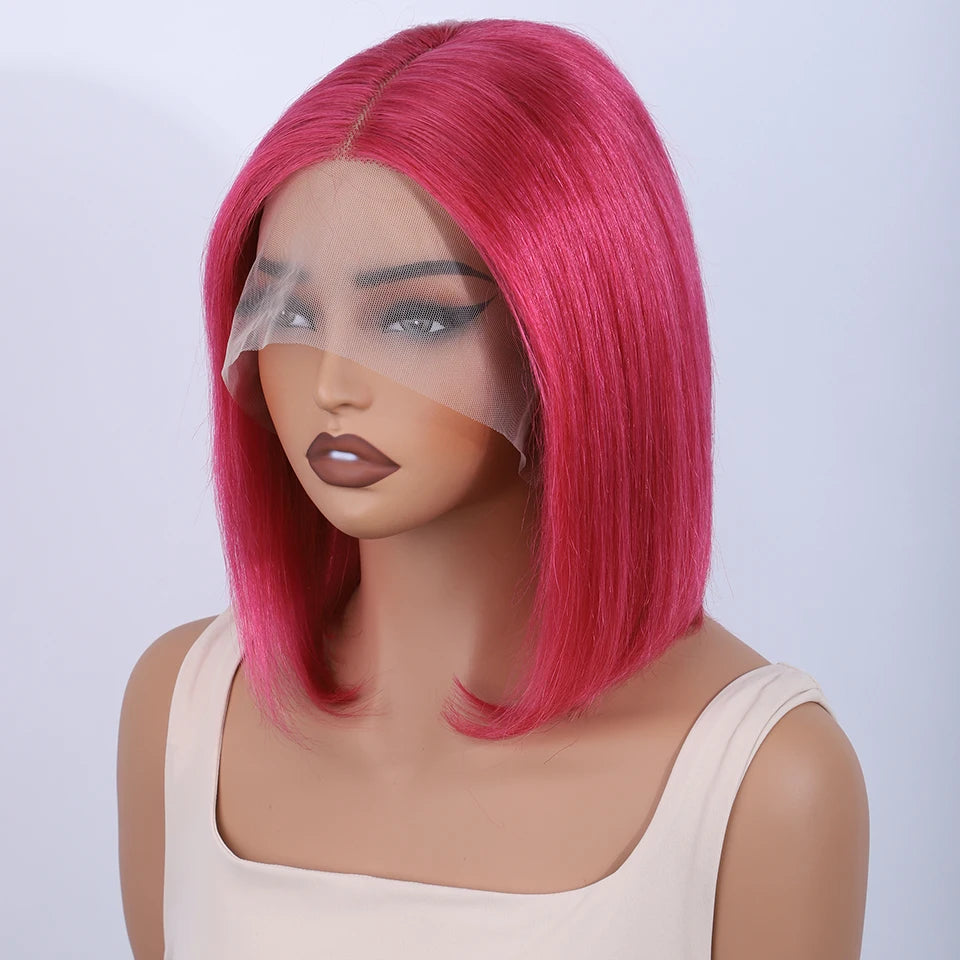 Rose Pink Hair Bob Wig Straight Human Hair Wig Human Hair Blonde 613 Lace Front Wig 100% Human Hair 180% Density Brazilian Hair
