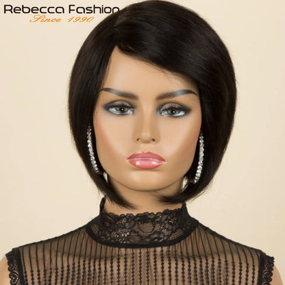 Burgundy 1B/99J Short Pixie Cut Side Part Straight Bob 100% Human Hair Wig For Women Brazilian Remy Hair Color Full Machine Made