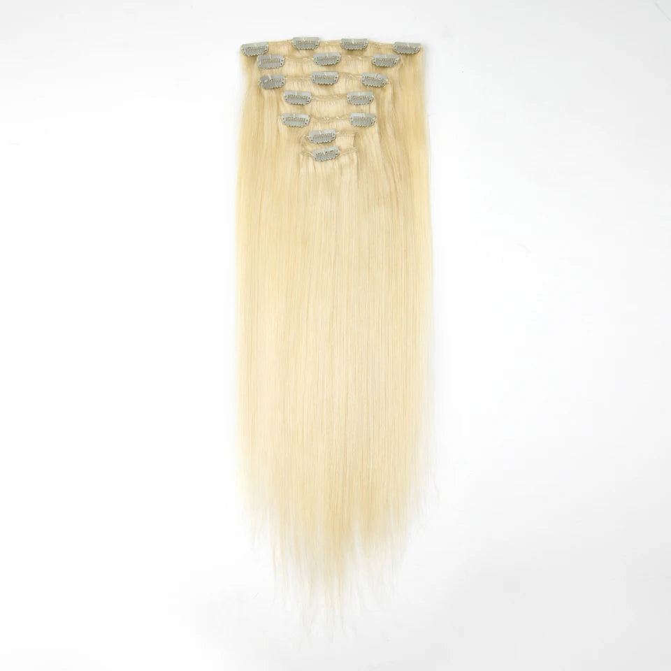 Highlight P4/27 P27/613 P6/613 P8/613 #613 Straight Clip In Hair Extensions Human Hair 7 Piece/Set In Human Hair Extensions