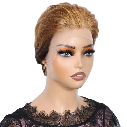 Rebecca Ombre Blonde Short Pixie Cut Slicked Back Bob Lace Front 100% Human Hair Wig For Women Brazilian Remy Hair Daily Wigs