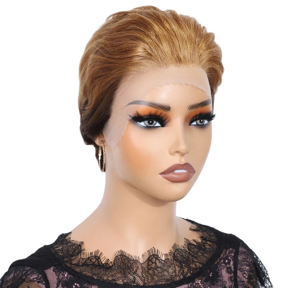 Rebecca Ombre Blonde Short Pixie Cut Slicked Back Bob Lace Front 100% Human Hair Wig For Women Brazilian Remy Hair Daily Wigs