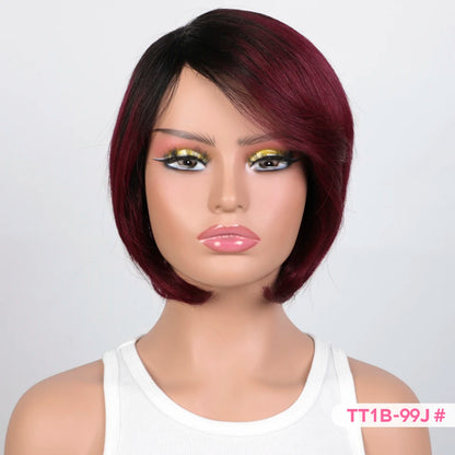 Rebecca Burgundy Short Bob Wig With Bangs Side Part Bob Human Hair Wigs For Black Women Colored 99J Brown Brazilian Hair Wigs
