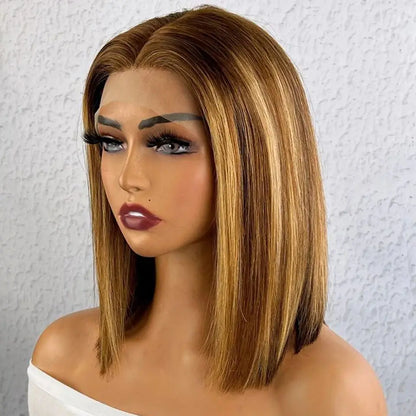 Rebecca Ombre Pink Transparent Short T Lace Bob Human Hair Wigs Peruvian Straight 13x5x1 Lace Front Wig For Women Pre Plucked