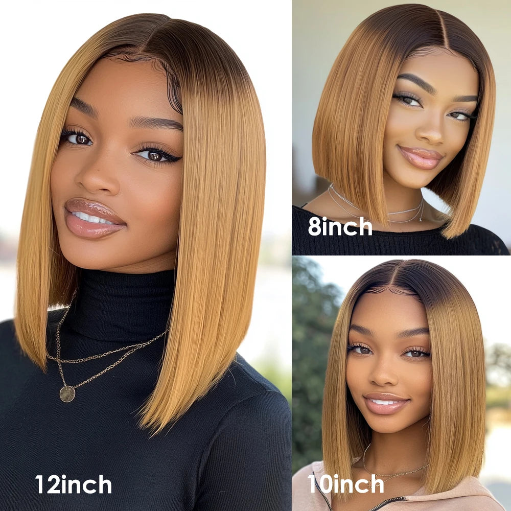 Rebecca Ombre Pink Transparent Short T Lace Bob Human Hair Wigs Peruvian Straight 13x5x1 Lace Front Wig For Women Pre Plucked