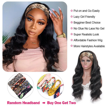 Headband Wig Body Wave Human Hair Wig 150% Density Human Hair Wigs For Black Women Machine Made Human Hair Wig Beginner Friendly