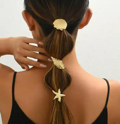New Fashionable Europe and America Golden Starfish Shell Duckbill Hair Clip for Women Elastic Girl Hair Accessories Headwear