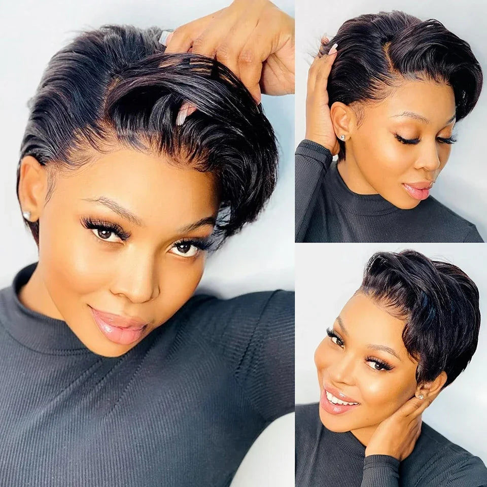 Rebecca Short Pixie Bob T Part Lace Front Human Hair Wigs For Women Peruvian Remy Hair Ombre Blonde 613 Glueless HD Lace Wigs