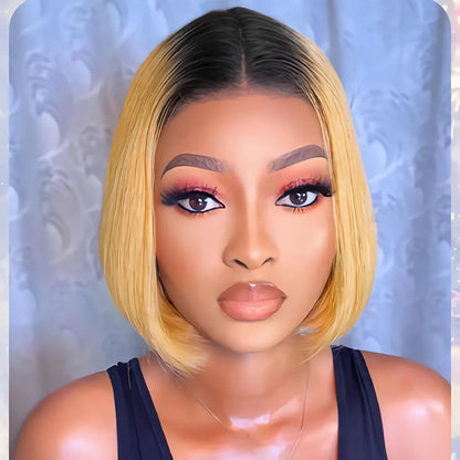 Rebecca Ombre Blonde Short Straight Bob 4x1 Part Lace 100% Human Hair Wigs For Women Glueless Brazilian Remy Hair Colored Wig