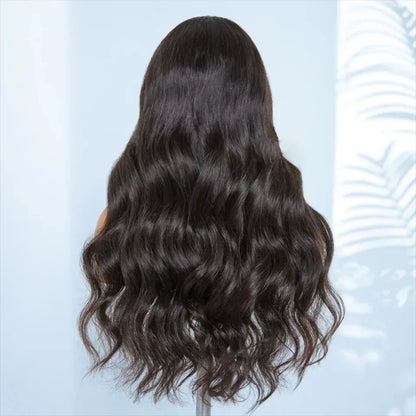 180D 18-24inch Body Wave Human Hair Wigs With Bangs Middle Part Lace Wig For Women Remy Body Wave Wig With Bangs Natural Color