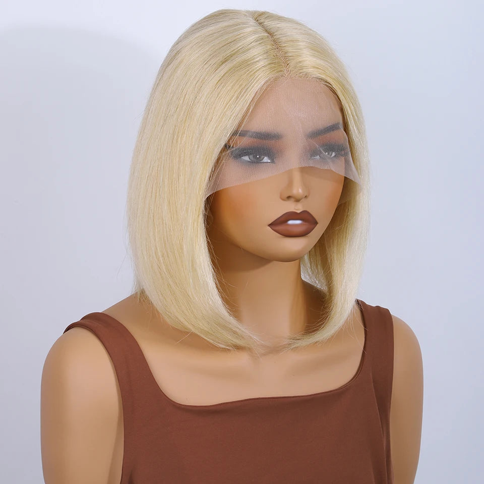 Rose Pink Hair Bob Wig Straight Human Hair Wig Human Hair Blonde 613 Lace Front Wig 100% Human Hair 180% Density Brazilian Hair