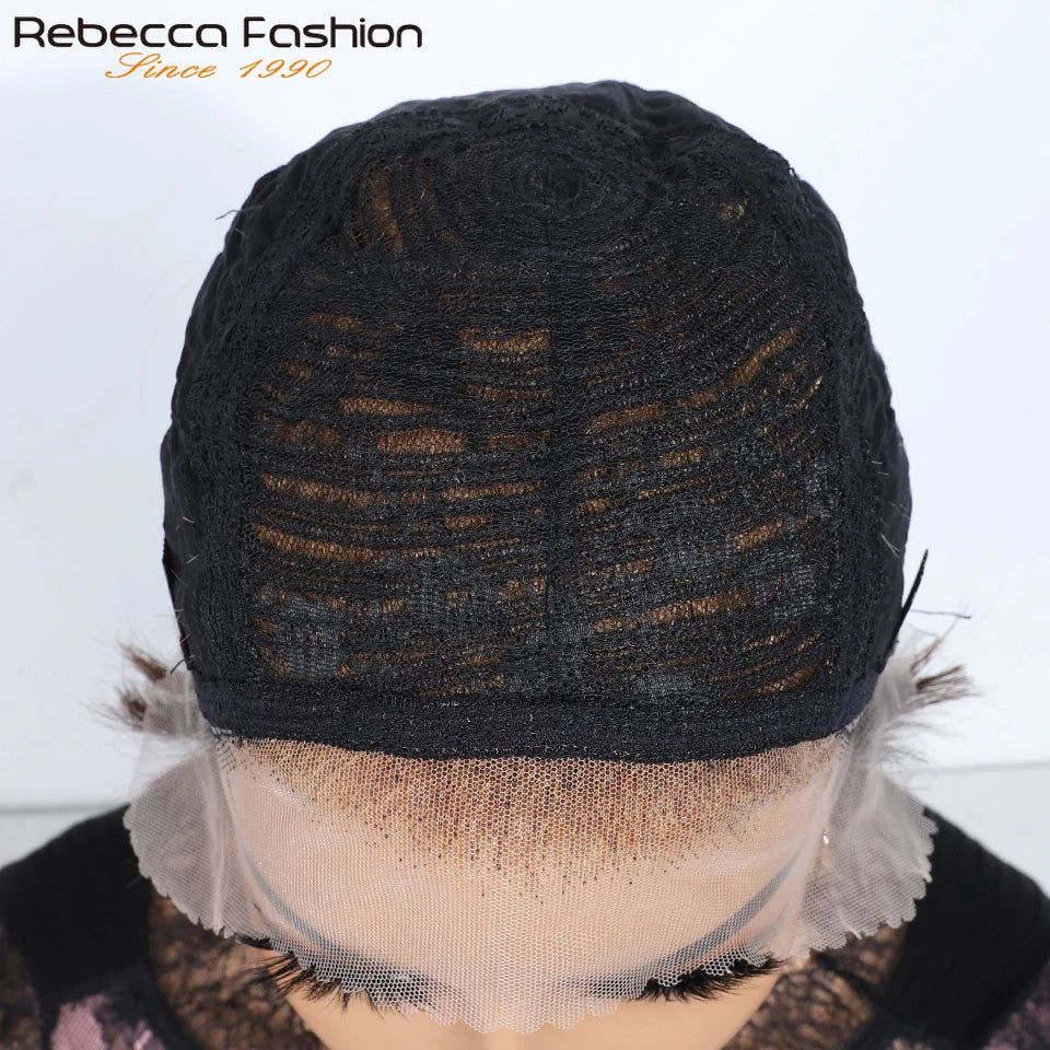 Rebecca Ombre Blonde Short Pixie Cut Slicked Back Bob Lace Front 100% Human Hair Wig For Women Brazilian Remy Hair Daily Wigs